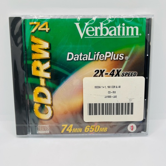Verbatim CD-RW Data Life Plus 74 Min 650 MB 2x-4x Speed CD - Picture 1 of 4